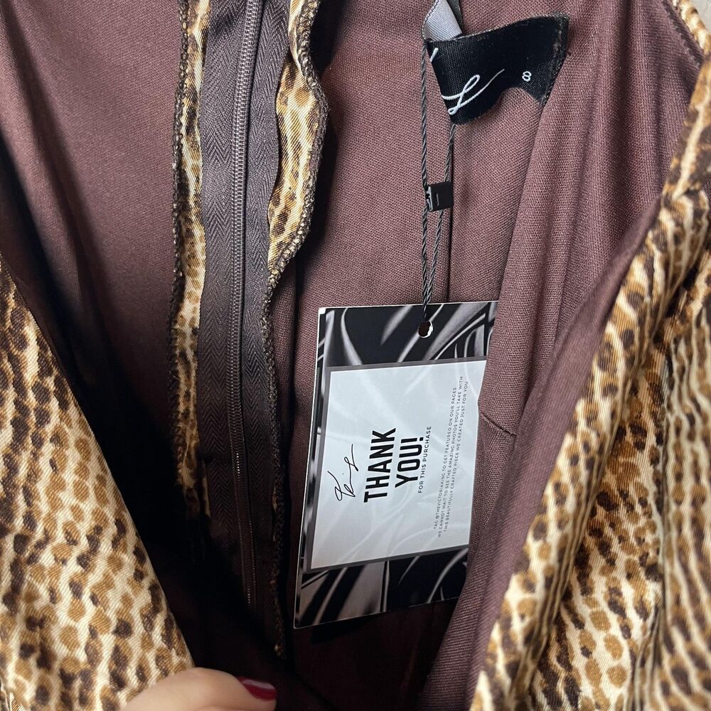 Victoria King Dress Womens 8 Brown Animal Print Bodycon Spaghetti‎ Strap Midi - Picture 2 of 8